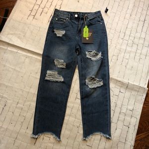 Indigo Rein 3/25 straight leg high rise distressed jeans